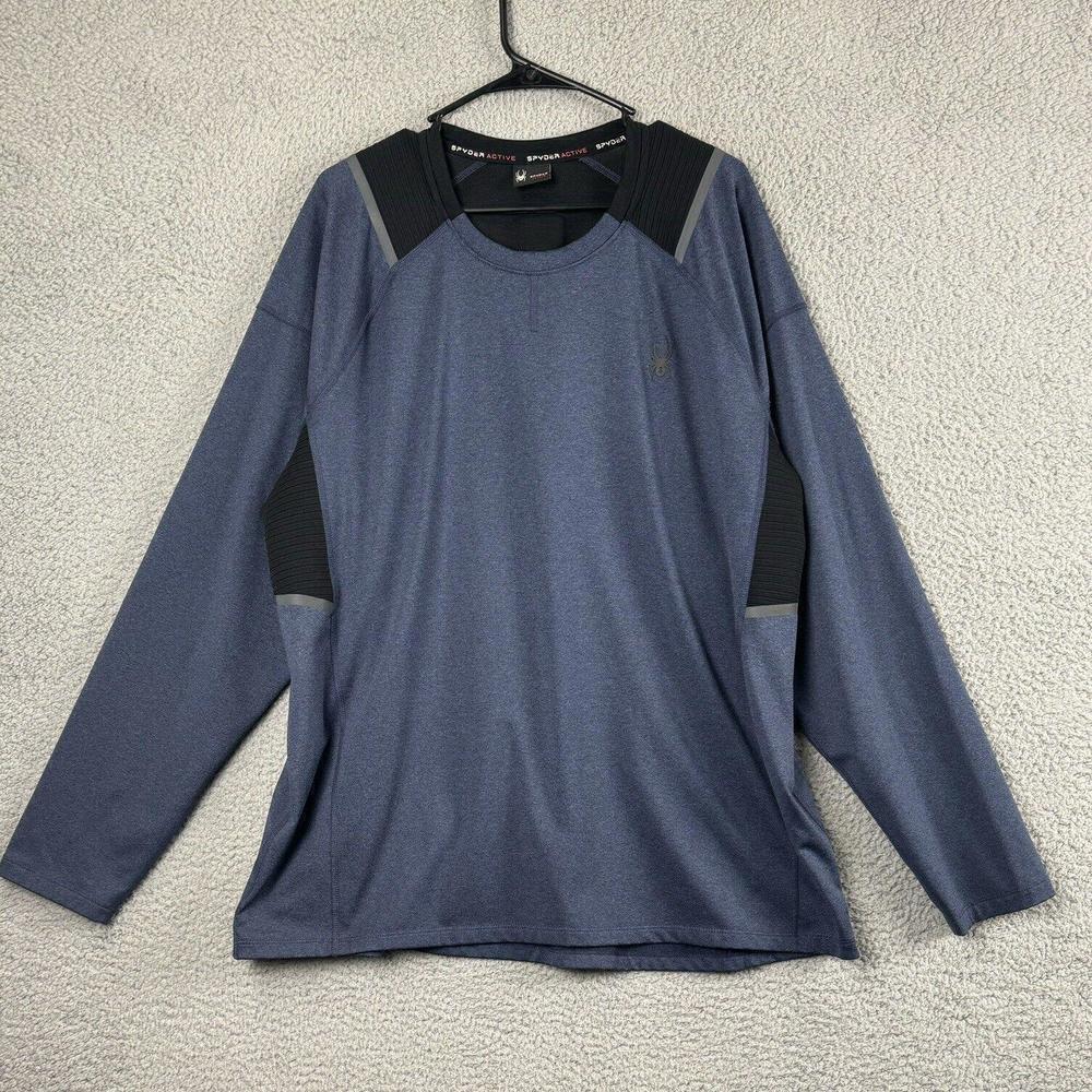 Spyder Active Shirt Mens XL Blue Black Crew Neck Pullover Activewear Stretch